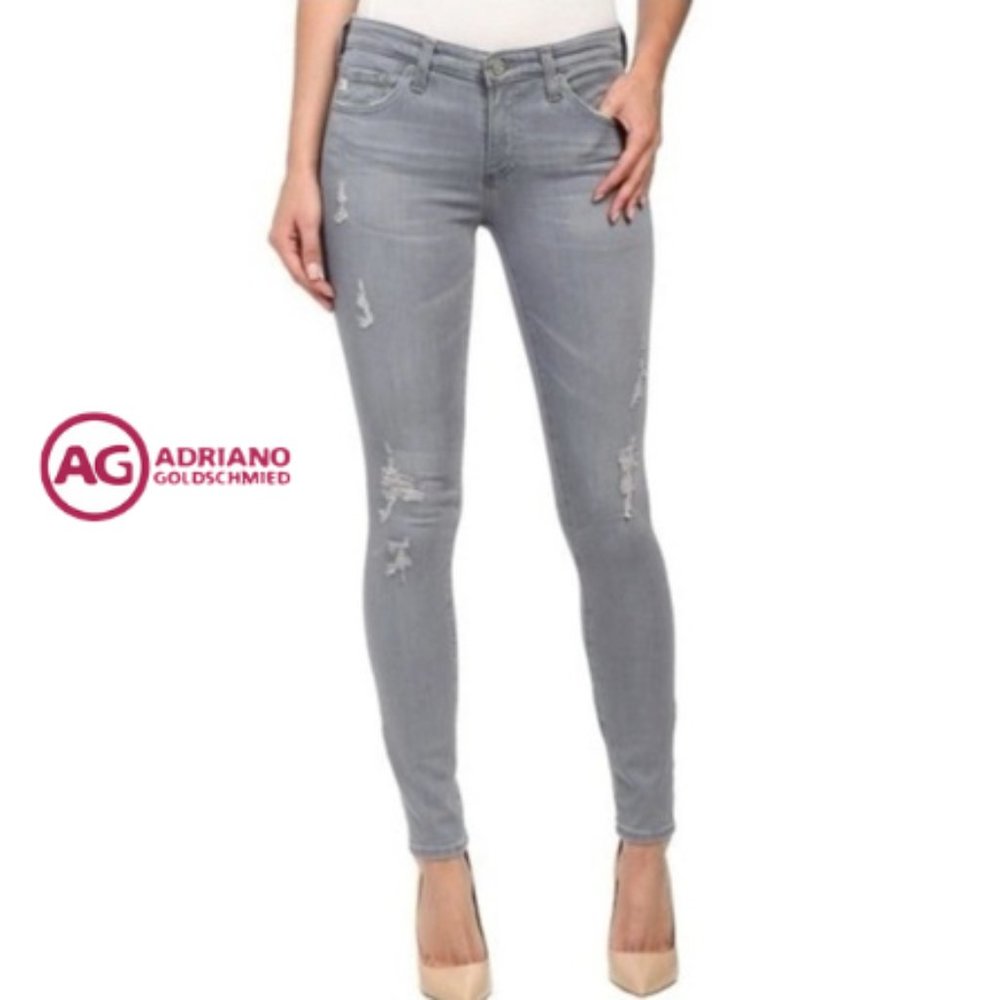 ADRIANO GOLDSCHMIED GREY DISTRESSED SKINNY JEANS